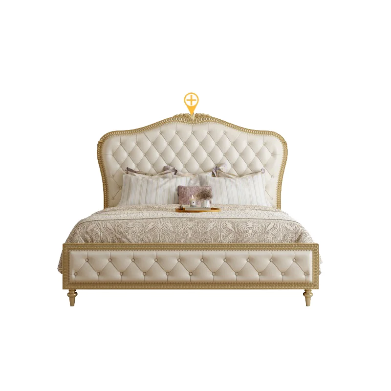 

Hot sale French light luxury palace style cherry wood solid wood bed carved cream style bed bedroom double wedding bed