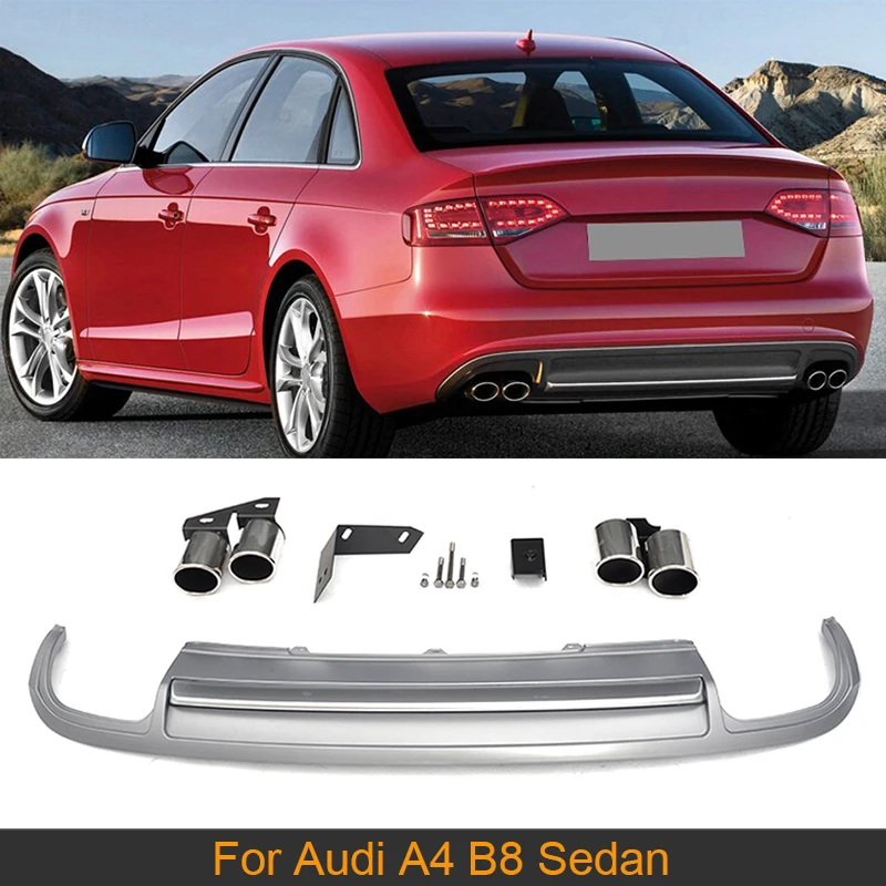

PP Car Rear Bumper Diffuser Lip With Exhaust Tips For Audi A4 B8 Sedan 4 Door Standard 2009-2012 Rear Diffuser Non Sline S4 RS4