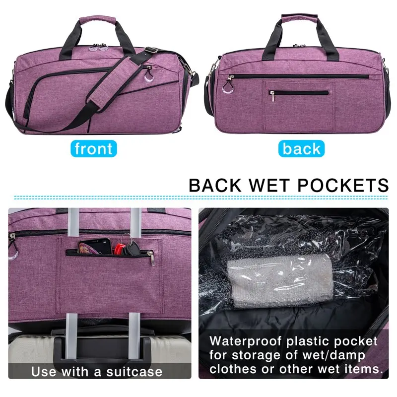 Sports Gym Bag with Shoes Compartment for Men Women Purple