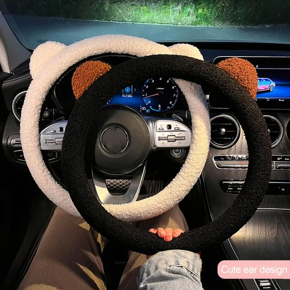 

Steering Wheel Cover Cartoon Soft Non-slip Plush Lovely Bear Ear Steering Wheel Cover Car Accessories