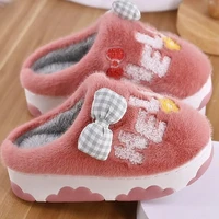 2022 new womens autumn and winter cotton slippers cute bow warmth thick plush non slip home leisure cotton slippers 40 41size
