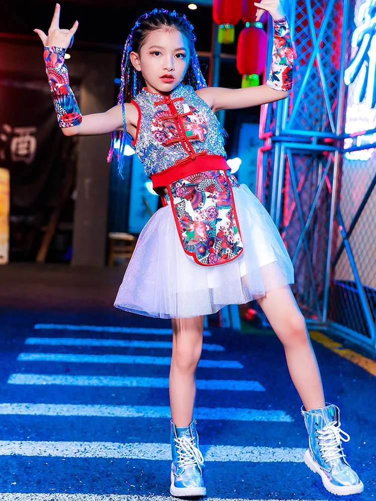 

Children's Trendy Clothes Girls' Jazz Dance Model Suits National Style Catwalk China-Chic