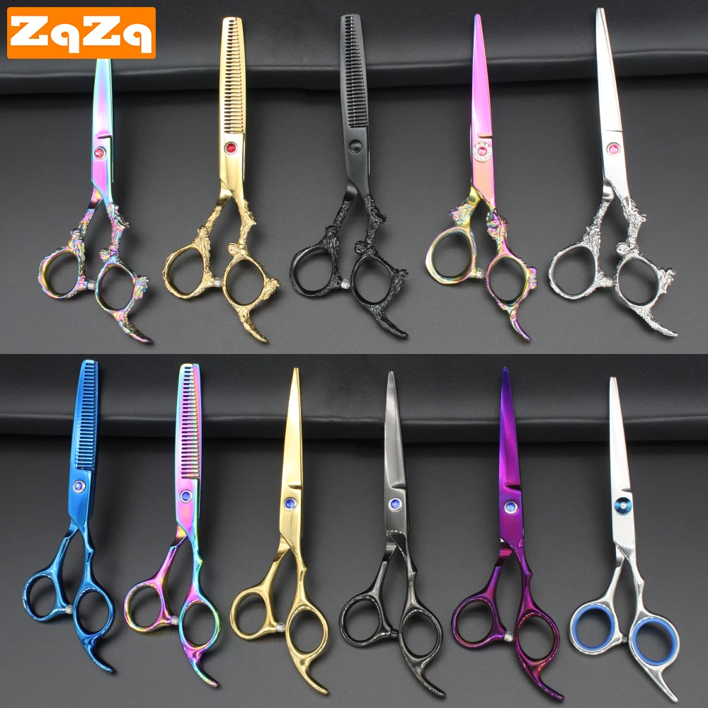 ZqZq 2pcs 6 Inch Stainless Steel Hairdressing Scissors Cutting Professional Barber Razor Shear for Men Women Kids Salon