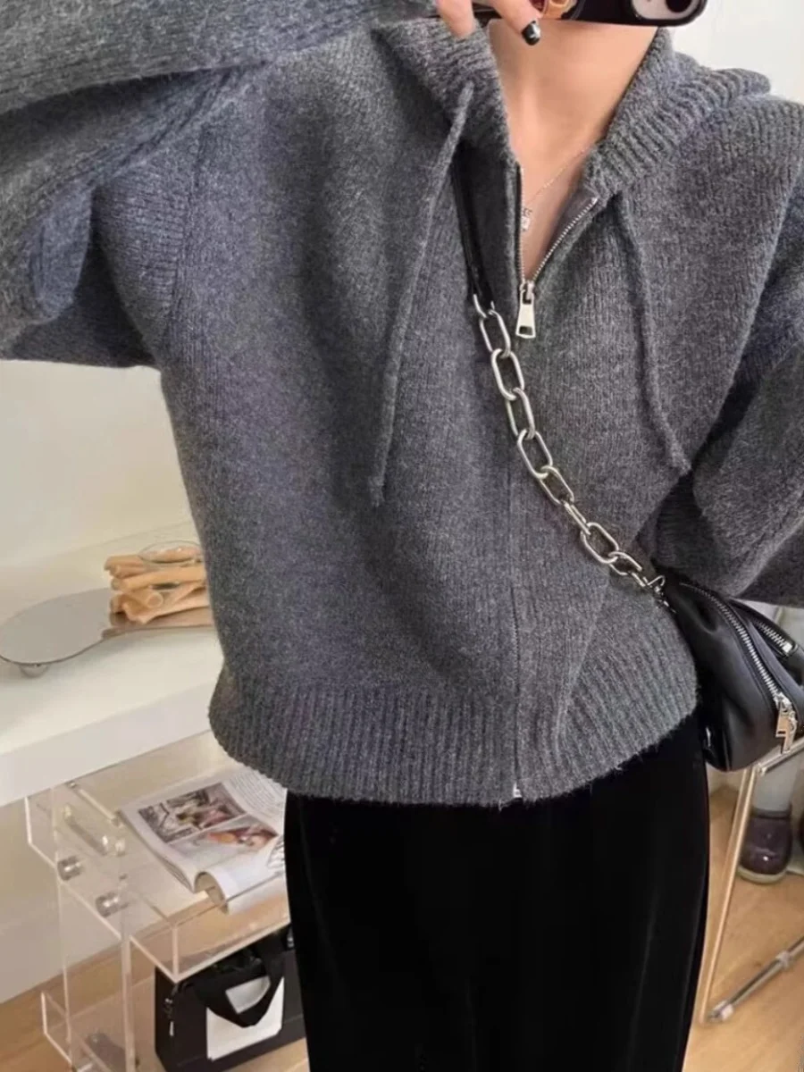 Осень и зима новый бархатный свитер с капюшоном на молнии верхняя одежда женский