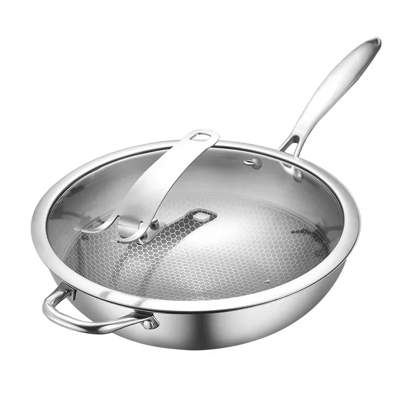 

Сковороды Wok из нержавеющей стали без покрытия с антипригарным покрытием поддон для сковороды газовая, индукционная плита pot 32CM34CM