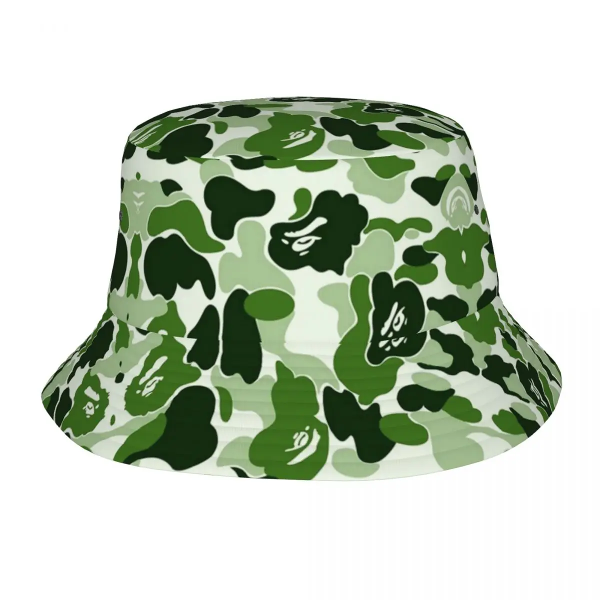 Green Army Camouflage Bucket Hats Print Camo Design Pattern Summer Travel Beach Camo Bape Design Pattern Fisherman Cap