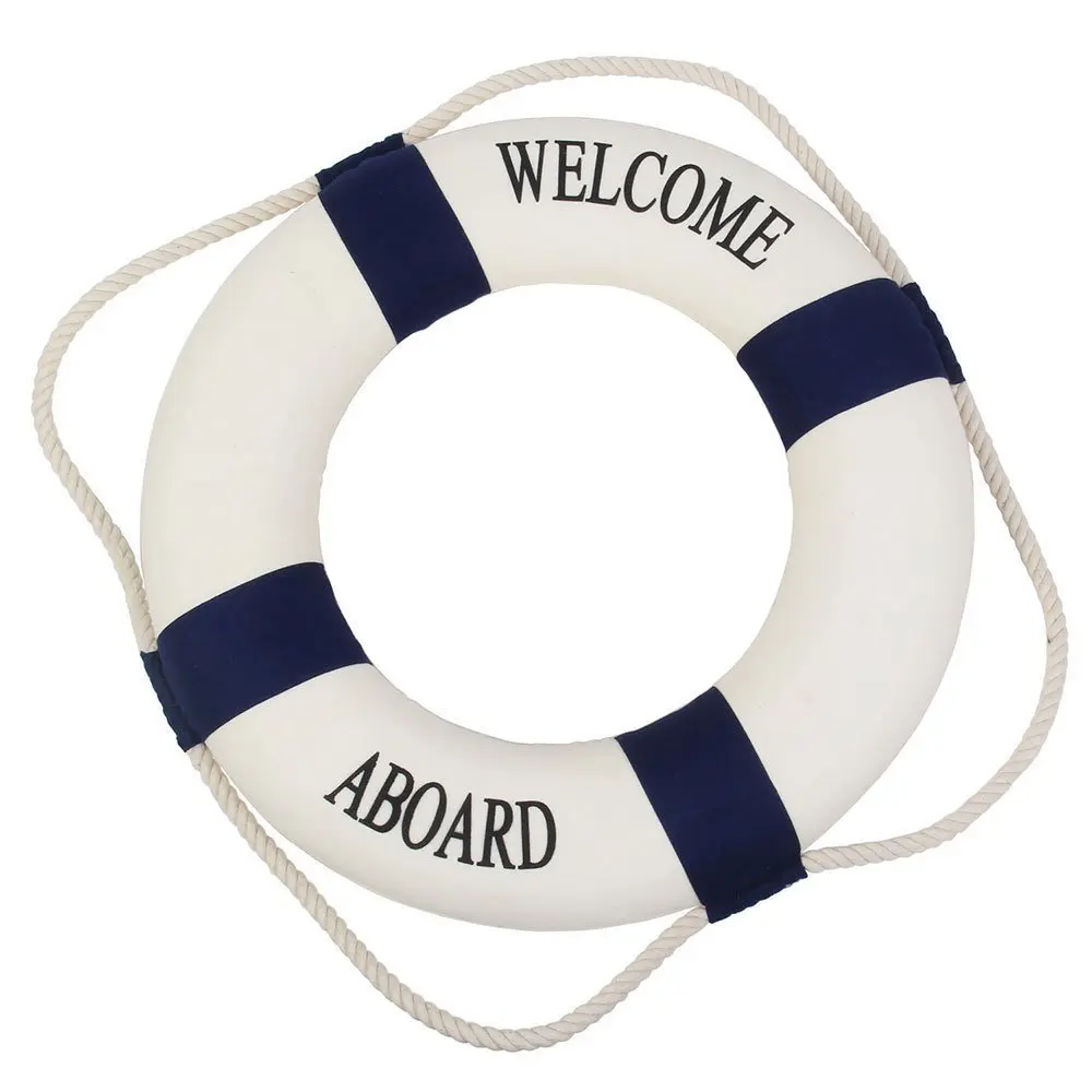 

Decorative Welcome Aboard Nautical Lifebuoy Ring Wall Hanging Home Decoration (Blue, 45cm)