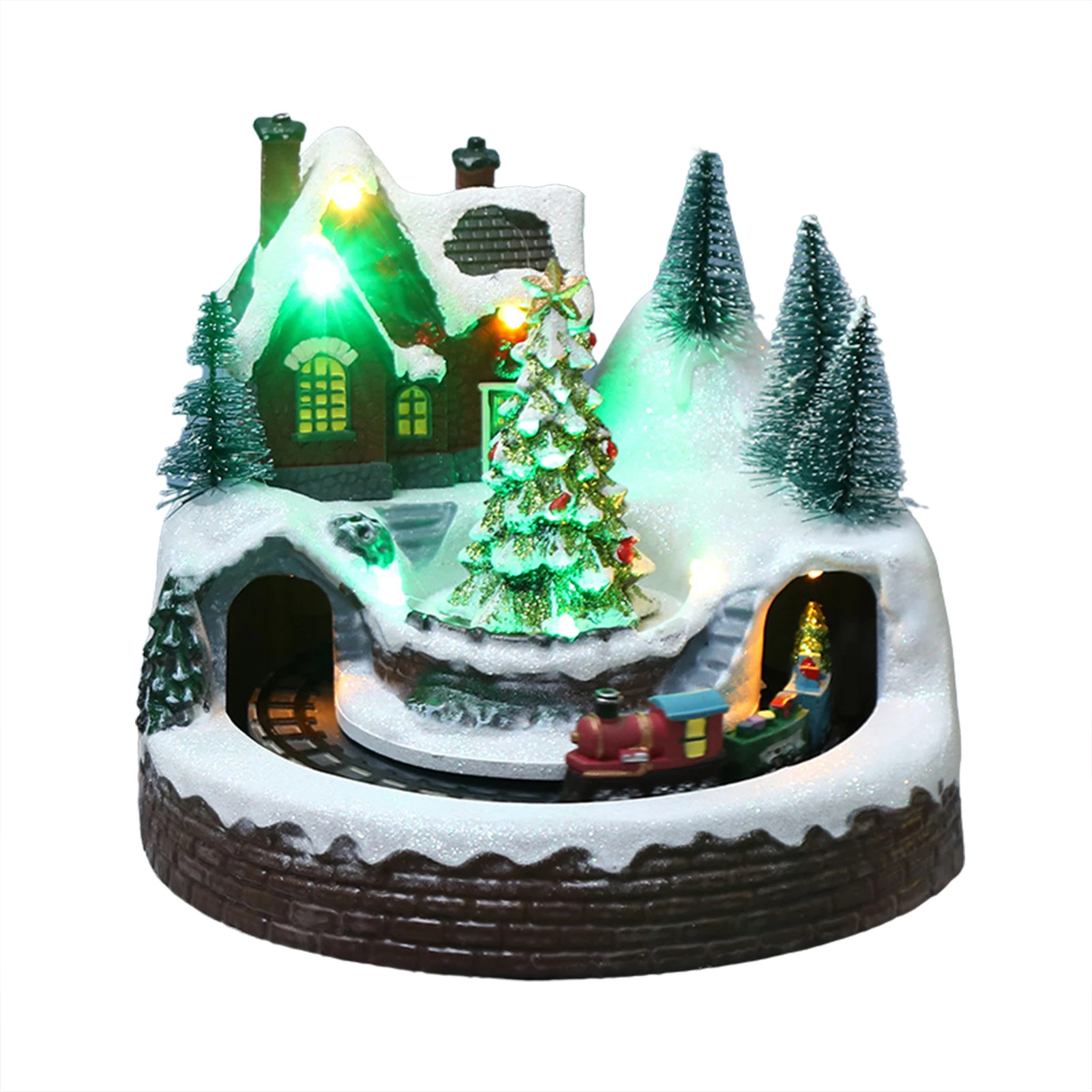 

Christmas Ornament Christmas Village House Snow House LED Luminous Light Music Christmas Tree Santa Claus For Decoration