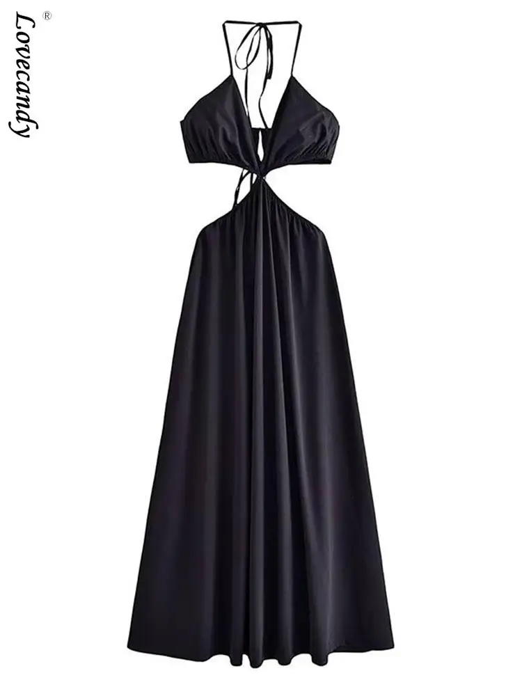 

Пикантное длинное платье с открытой спиной, открытыми плечами и шнуровкой, женское летнее платье с оборками и вырезами, женские вечерние платья из искусственной кожи для клуба, 2023