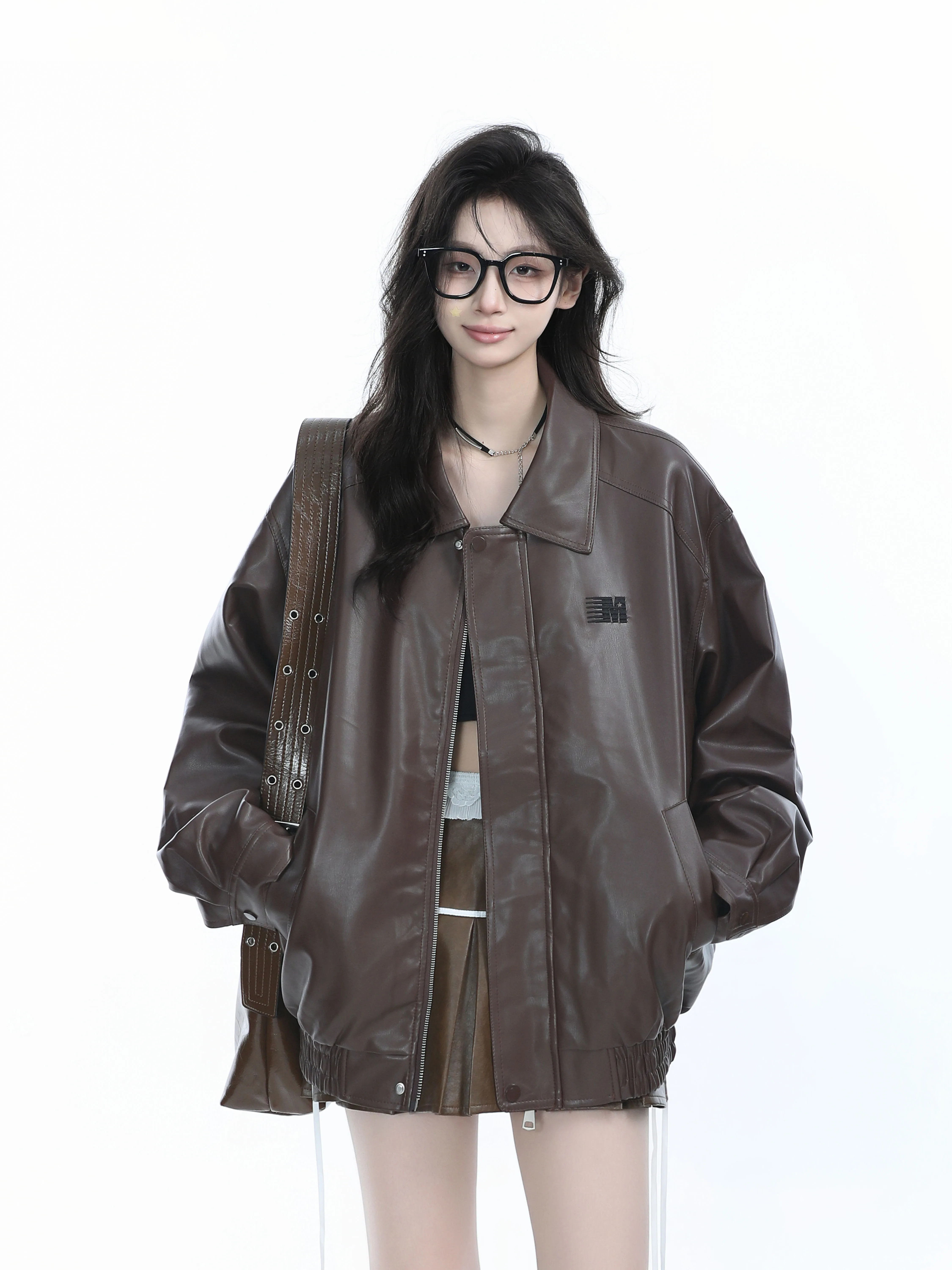 [Сидя в горах] Maillard Wear Коричневая мотоциклетная одежда Пальто из искусственной