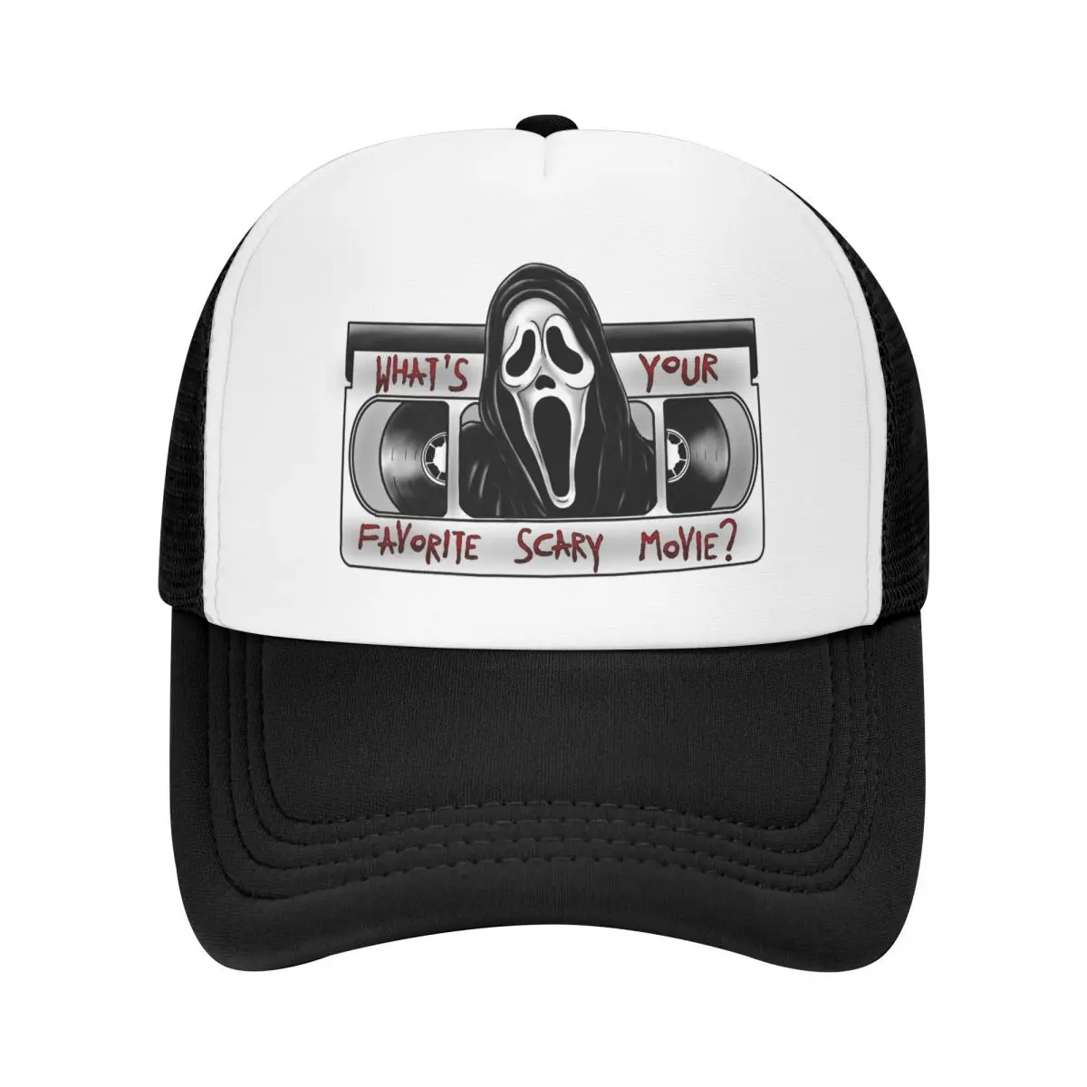 

What's Your Favorite Scary Movie Trucker Hat Men Women Breathable Halloween Scream Ghost Baseball Cap Sports Snapback Caps