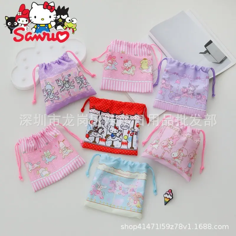 

Sanrio Melody Kuromi Hello Kitty Cinnamoroll Pochacco Cartoon Bundle Pocket KT Cat Drawstring Bag Fukubukuro Gemini Storage Bag