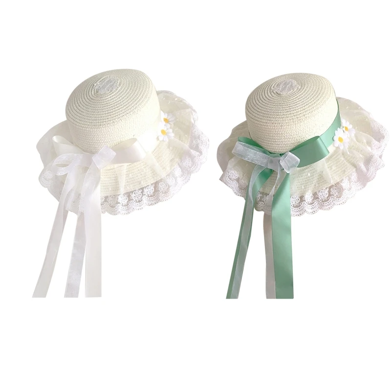 

Шляпа женская Соломенная с бантом, кружевная Панама от солнца в стиле «лолита», с хризантемой, в стиле девушки из леса, лето
