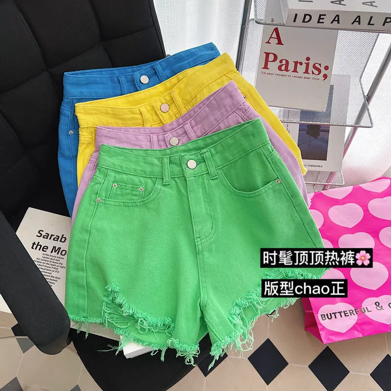 

Женские летние шорты Pinkycolor, модные джинсовые шорты с высокой талией, сексуальные синие трапециевидные шорты для танцев на шесте с необработанным подолом