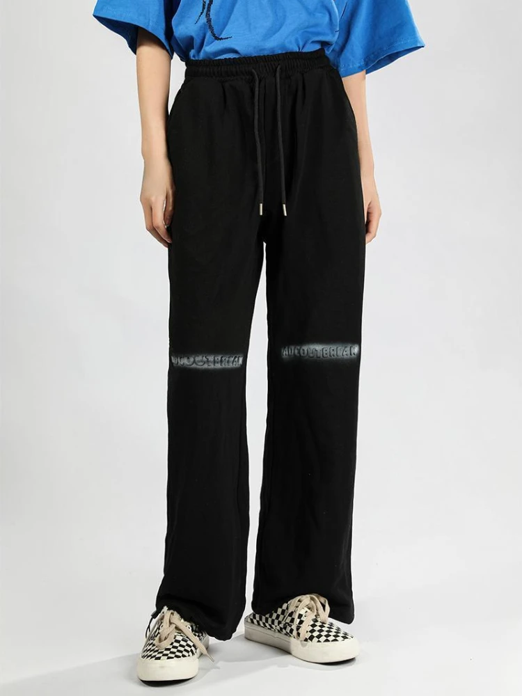 

QWEEK Harajuku Joggers Sweatpants Women Hip Hop Streetwear Letter Print Wide Leg Sports Pants Black Oversize Jogging Trousers