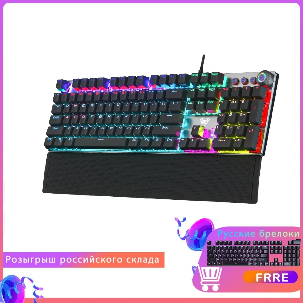 

Механическая игровая клавиатура F2088 с защитой от фиктивных нажатий, 104 коричневые переключатели, голубые Проводные клавиши с смешанной подс...