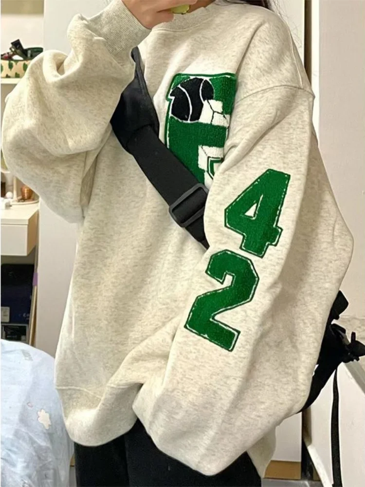 

Deeptown Oversized Embroidery Sweatshirts Women Korean Style Streetwear Pullover Kpop Graphic Hoodies Long Sleeve Tops Autumn