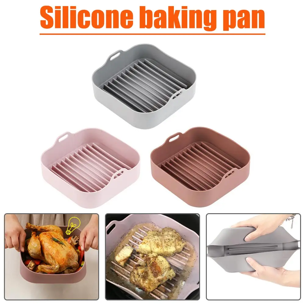 

Air Fryer Silicone Pot Square Air Fryers Oven Baking Tray Bread Fried Chicken Pizza Basket Mat Replacemen Grill Pan Accessories