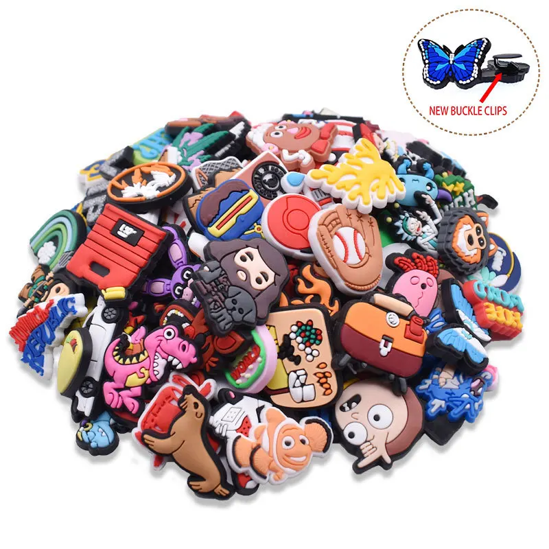 Mixed Random Non-Repeated 10-100Pcs Shoe Accessories Croc Shoe Charms Decoration Children Gift Wrist Strap Buckle