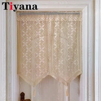 bohemia beige crochet hollow curtains for kitchen cafe retro cotton linen knitting hand made door partition panels curtains z