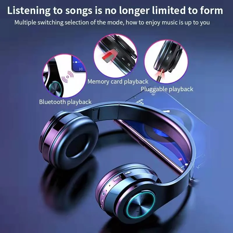 

Bluetooth-наушники складные со светодиодной светодиодный светкой и микрофоном