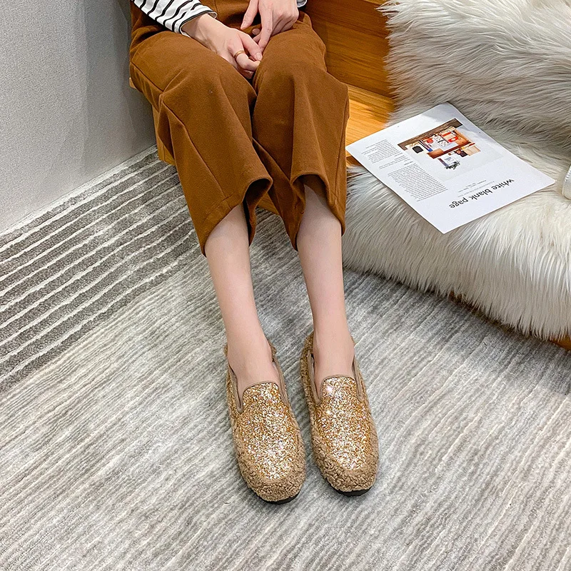 Plush Shoes Women Winter Outdoor New Fashion Mixed Colours Design Platform Shoes Lightweight Shoes for Women Large Size Loafers