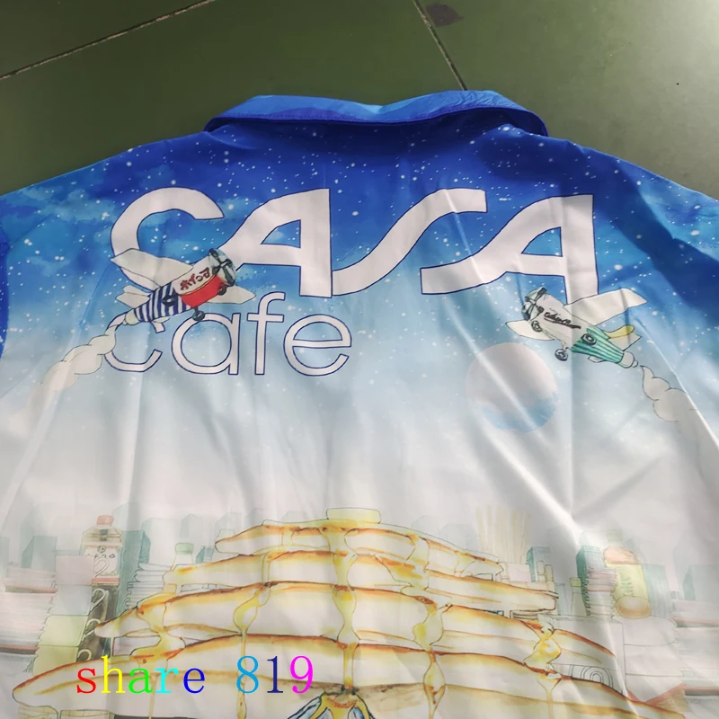 CAFE CASA Snowy Mountain Aircraft Cuisine Print Casablanca Short Set Men Women Hawaii Beach Holiday Short Sleeve Suitt