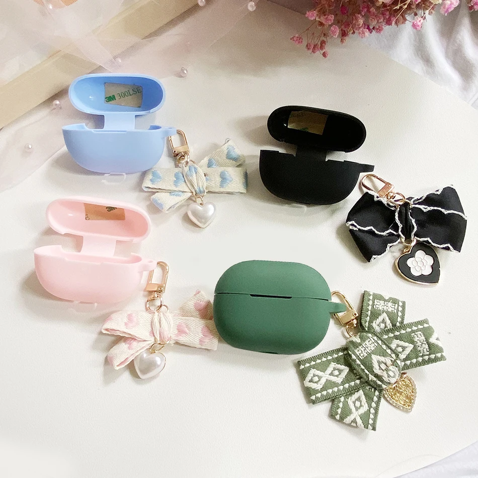 

For Beats Studio Buds Case luxury Flower Canvas Keychain Pendant Protect Earphone Cover Soft Silicone Case box