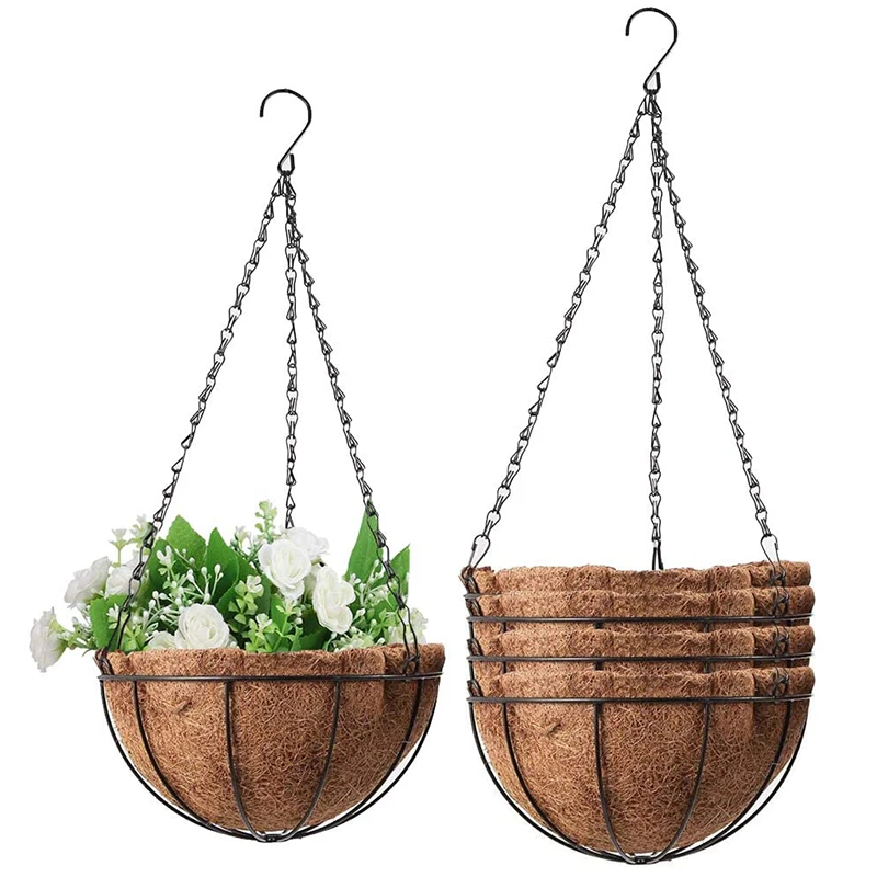 

5PCS Metal Hanging Flower Basket with Coco Coconut Shell Lining 10 Inches Decorative Outdoor Hanging Basket Retail