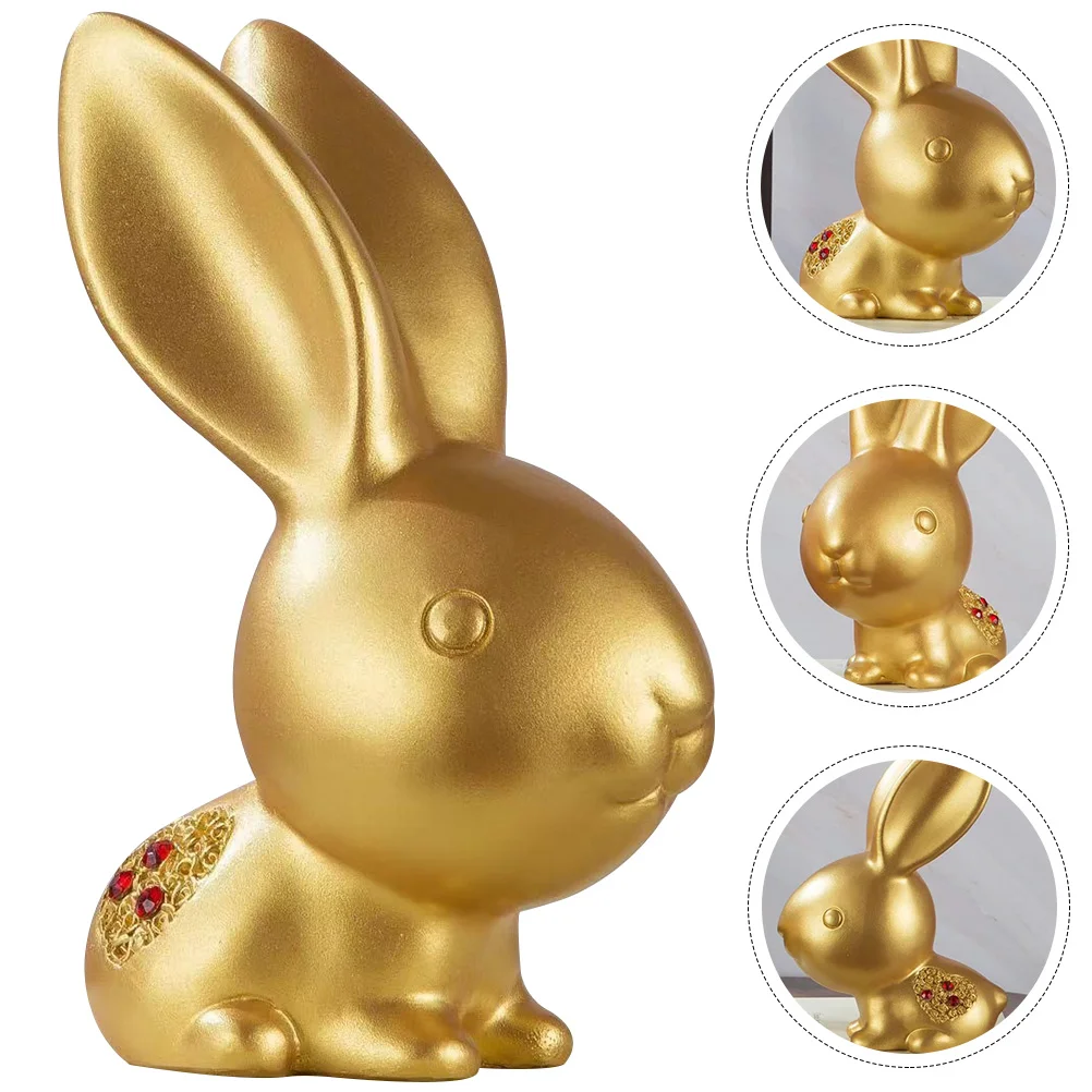 

Rabbit Bunny Decor Figurines Statue Chinese Year Zodiac Figurine Home New Animal Desktop Gold Decoration Shui Feng Statues