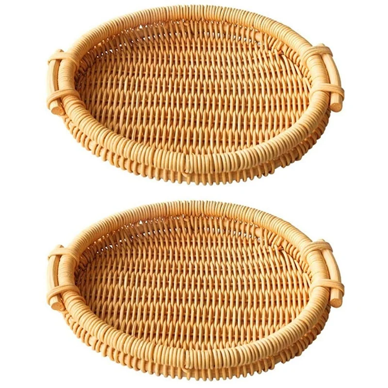 

Rattan Bread Basket For Serving With Side Handles Cracker Tray Woven Fruit Food Basket Trays For Dinner Parties Coffee