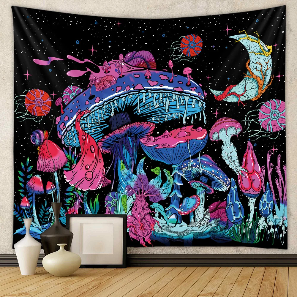 

Tapestry Psychedelic Carpet Bohemian Home Decor Witchcraft Hippie Kids Room Decor Wall Tapestries Fairytale Dreamy Mushroom