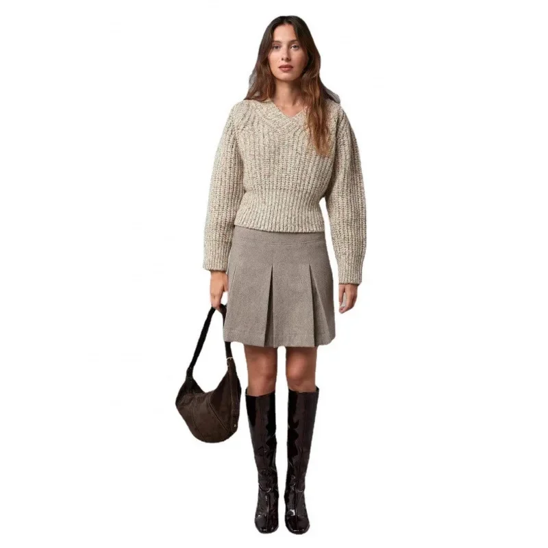 Французский Ro Home 2024 осенне-зимний красочный укороченный вязаный пуловер с