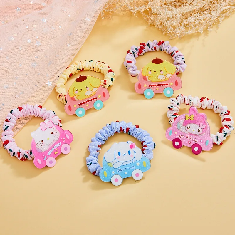 

Cartoon Cinnamoroll Kuromi My Melody Hair Ring Kawaii Candy Acrylic Girl Head Rope Girl Pleated Elasticity Anime Accessories