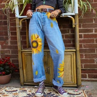 casual jeans womens printed daisy wide leg trousers womens summer slacks casual jeans