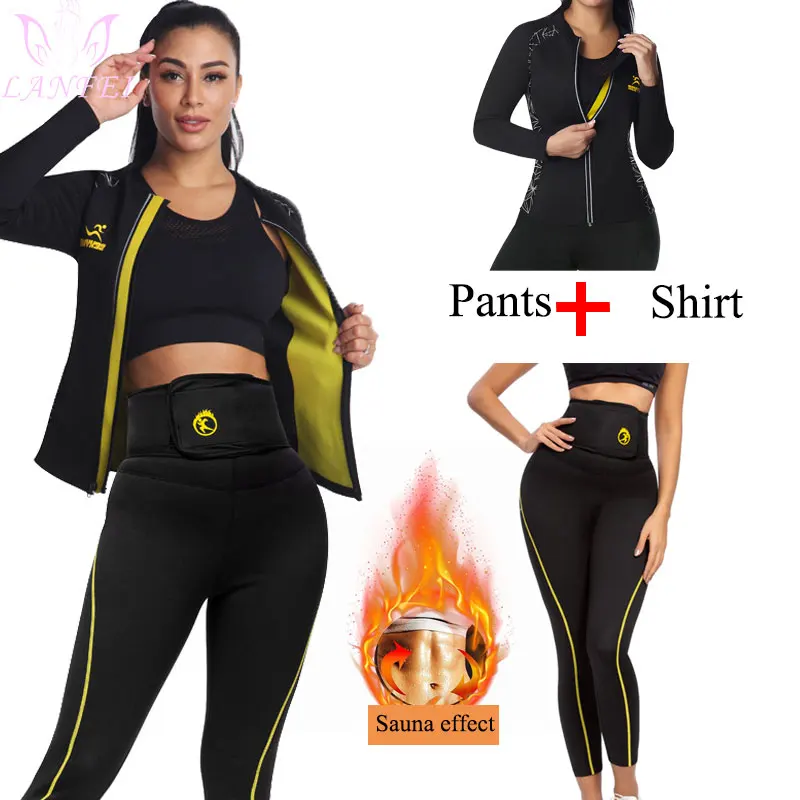 Купи LANFEI Sauna Pants or Sauna Shirt Women Neoprene Sweat Weight Loss Pant Fat Burning Weight Loss Top за 916 рублей в магазине AliExpress