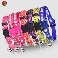 cute cat collars with bell pendant adjustable safety kitten collar puppy chihuahua raabit necklace with bells pets accessories