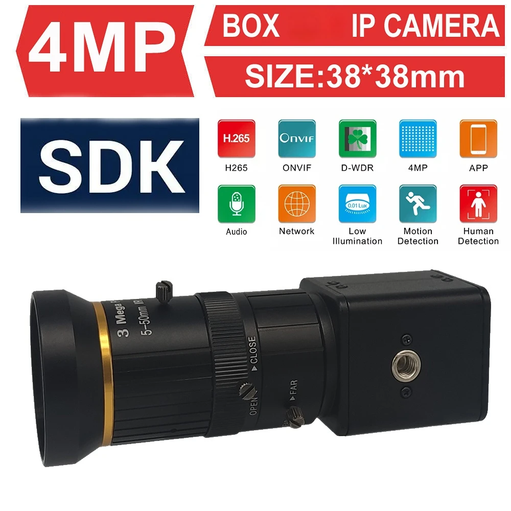 SDK API Smart Starlight IP Camera 4MP 3MP 2MP Industrial Camera Video Recording Live Stream Cameras 5-50mm C-Mount Manual Audio