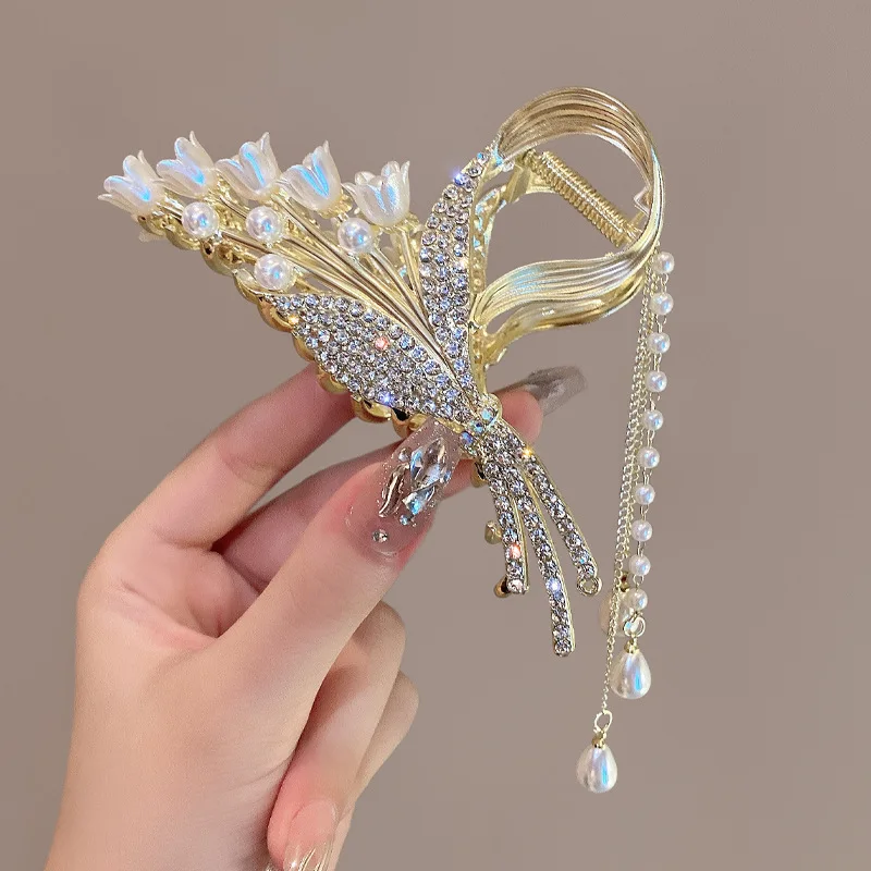 

New Elegant Hair Claw Bell Orchid Flower Hair Clip Ponytail Hairpin Claws Clip Ornament Women Girls Styling Tiara Accessories