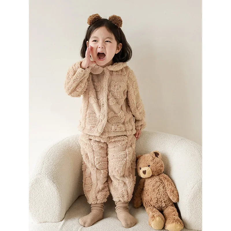 

Two Pieces Autumn Baby Girls Loungewears Brown Beige Bear Shaped Hoodies Sweaters Loose Wide Leg Pants