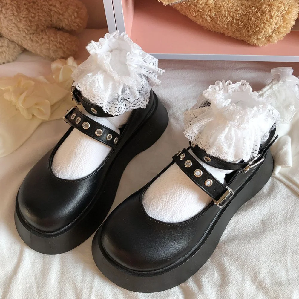 

Autumn Spring Girls Lolita Mary Janes Flats Platform Wedges Heels thick-soled Buckle Sweet Cute Kawaii Women Shoes Woman Fashion