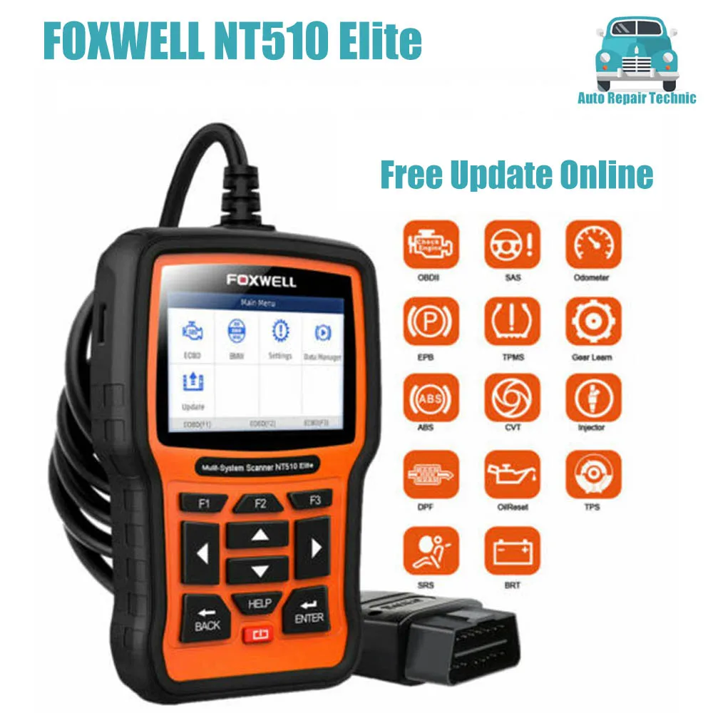 

Оригинальный Автомобильный сканер NT510 Elite OBD2 для всех систем SAS DPF BRT 30 + сброс двунаправленного тестового инструмента для FOX-WELL