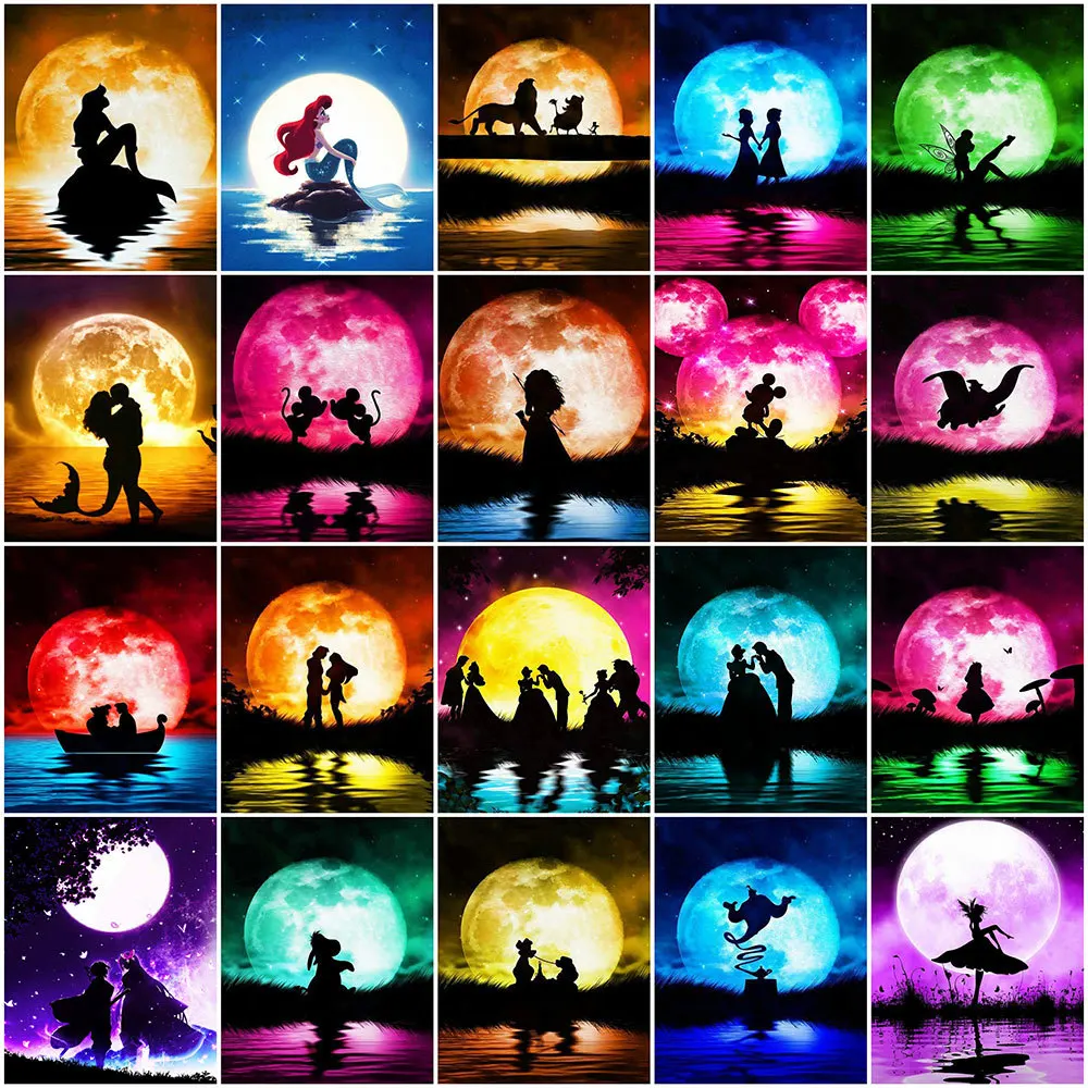 

Disney Mickey Mouse Oil Painting By Numbers Princess Character Paint Kit For Adults Moon On Canvas Cartoon Handpainted Gift