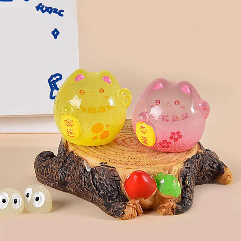 Светящаяся мини-смола маленький размер кукла Lucky Cat игрушки пейзаж бонсай