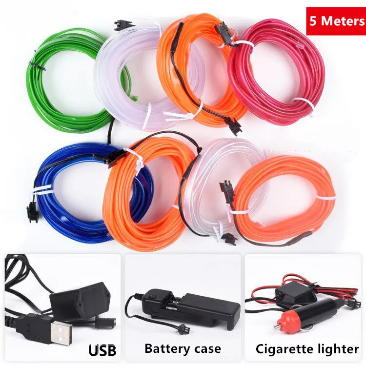 

5 Meters 12V DIY Car EL Wire Rope light Interior Auto USB LED Strip Lighting Atmosphere Decorative Lamp Flexible Neon Light