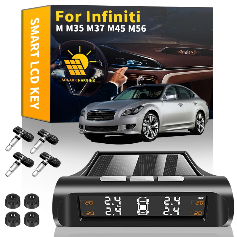 

Car TPMS Wireless Tire Pressure Monitoring System Solar Power LCD Display Tire Pressure Sensors For Infiniti M M35 M37 M45 M56