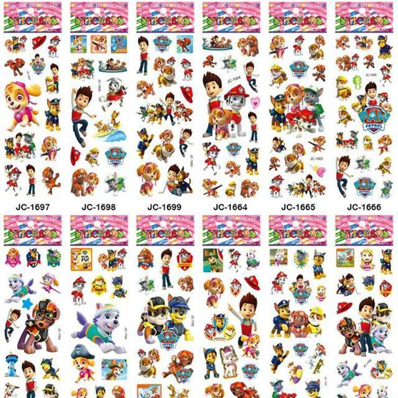 

Hot 12 Sheets/Pack 3D Cartoon PAW Dogs CAR Waterproof Bubble PVC DIY Sticker Toys Party sticker Girls Boys Kids Gift Patroled