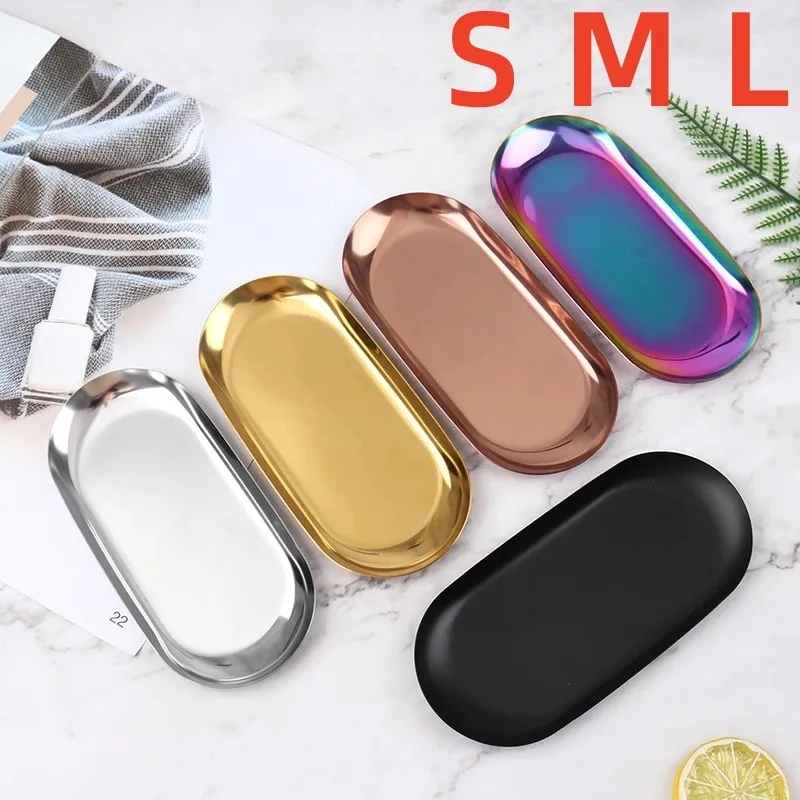 

Kitchen Stainless For Organizer Decorative Plate Fruit Cake Storage Desktop Oval Tray Trays Steel Tray Dessert Jewelry Tea