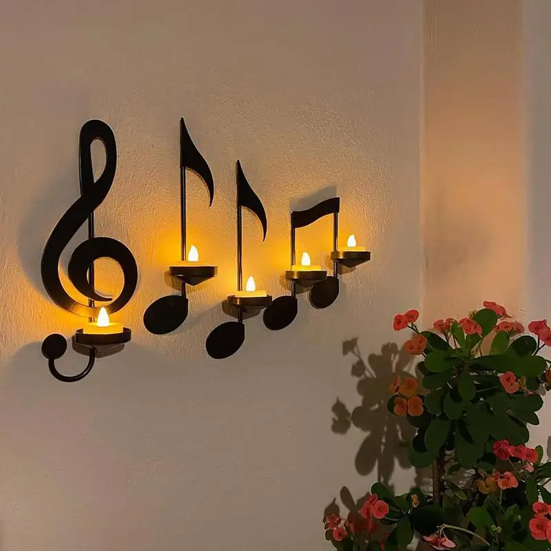 

4pcs Unique Iron Music Note Candle Holder Wall Mount Hanging Tea Light Candle Decor For Home Office Housewarming New Year Gifts