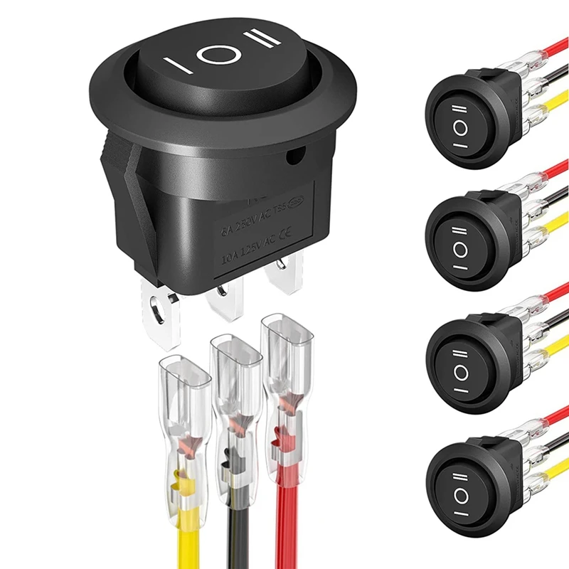 Круглый Кулисный Переключатель KCD1 12 В 3 контакта положения ВКЛ./ВЫКЛ. с проводами